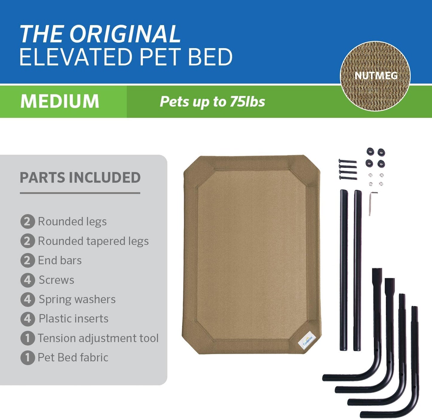 Original Elevated Dog Bed - Breathable Off-The-Ground Pet Bed with Cooling Fabric, Joint Relief & Moisture-Resistant Fabric, 100% Recyclable, Easy Clean, Nutmeg, Medium