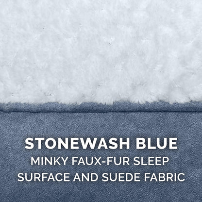 Replacement Dog Bed Cover Minky Plush & Suede Pillow Top Mattress, Machine Washable - Stonewash Blue, Jumbo (X-Large)