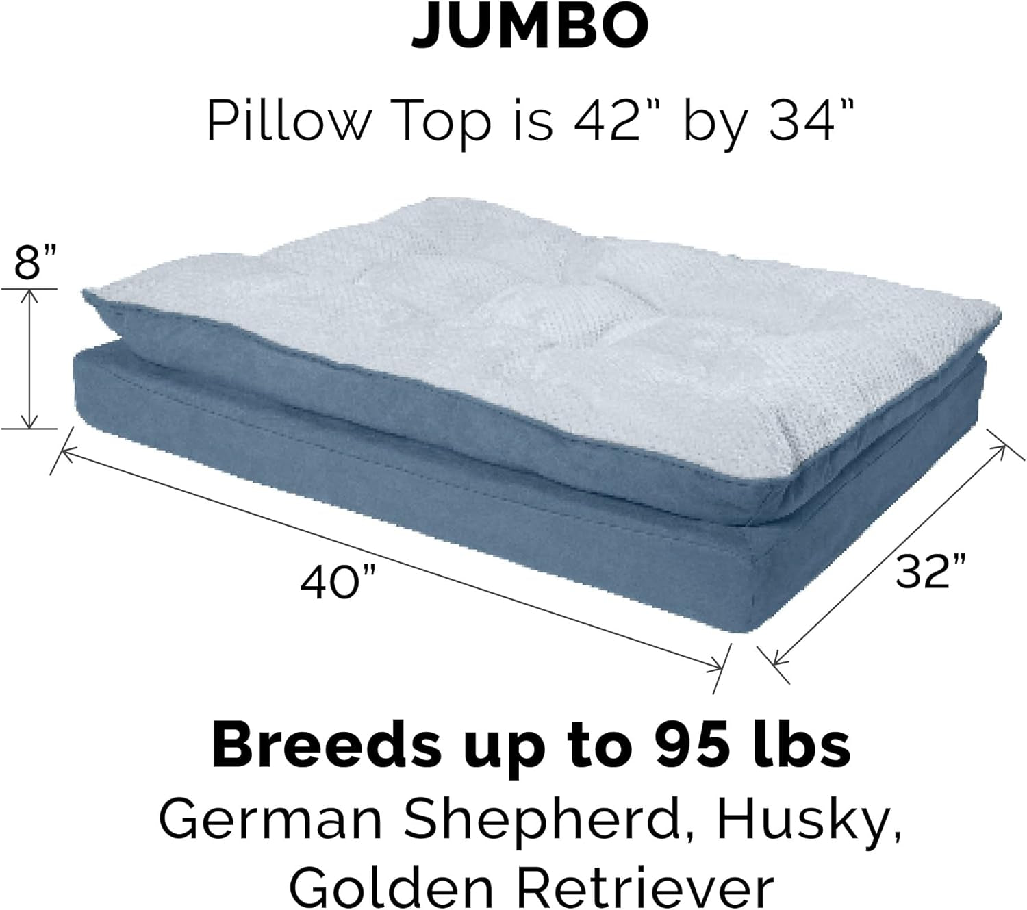Replacement Dog Bed Cover Minky Plush & Suede Pillow Top Mattress, Machine Washable - Stonewash Blue, Jumbo (X-Large)