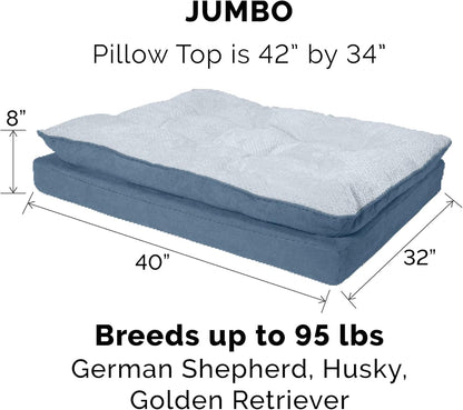 Replacement Dog Bed Cover Minky Plush & Suede Pillow Top Mattress, Machine Washable - Stonewash Blue, Jumbo (X-Large)