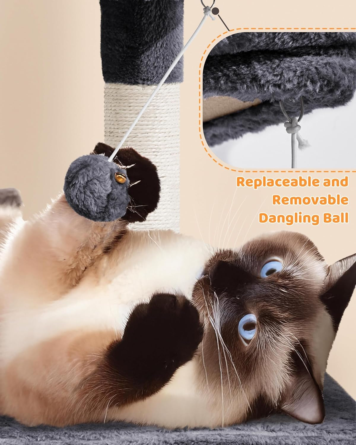 Large Multi-Level Cat Tree, 63 Inches Tall with Sisal-Covered Scratching Posts, Condo, Hammock, Dangling Ball, and Extended Platform