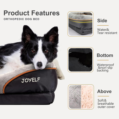 Large Memory Foam Dog Bed, Orthopedic Dog Bed & Sofa with Removable Washable Cover and Squeaker Toy as Gift