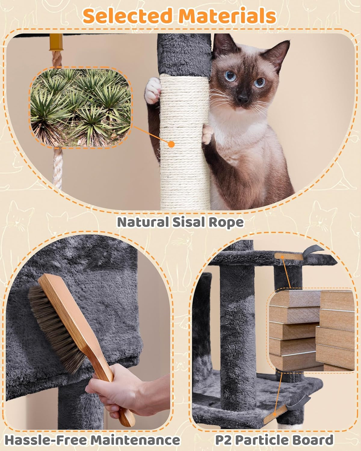 Large Multi-Level Cat Tree, 63 Inches Tall with Sisal-Covered Scratching Posts, Condo, Hammock, Dangling Ball, and Extended Platform